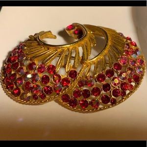 Vintage Red Color Stone Gold Tone Brooch
